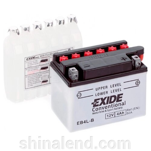 Акумулятори мото Exide EB4L-B: 4 А · год - 12 V; 50 (EB4L-B), 120x70x92 мм від компанії ШінаЛенд - Оплата Частинами - фото 1