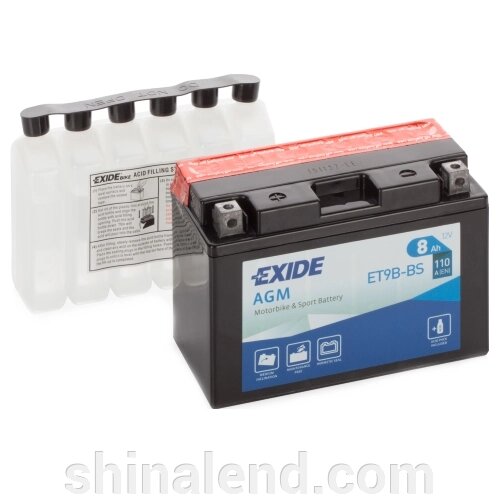 Акумулятори мото Exide ET9B-BS: 8 А · год - 12 V; 110 (ET9B-BS), 150x70x105 мм від компанії ШінаЛенд - Оплата Частинами - фото 1