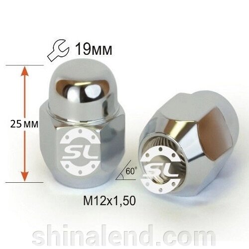 Гайки коліс M12x1.5x25; Chrome, Cone, Key 19 (закритий), колеса кріплення 601145 Cr - PCS. від компанії ШінаЛенд - Оплата Частинами - фото 1