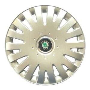 Ковпаки R16 Skoda зелена емблема, срібло -SJS 403) - комплект (4 шт.)