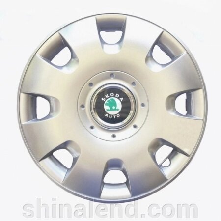 Ковпаки R14 Skoda зелена емблема, срібло - (SJS 209) - комплект (4 шт.) від компанії ШінаЛенд - Оплата Частинами - фото 1