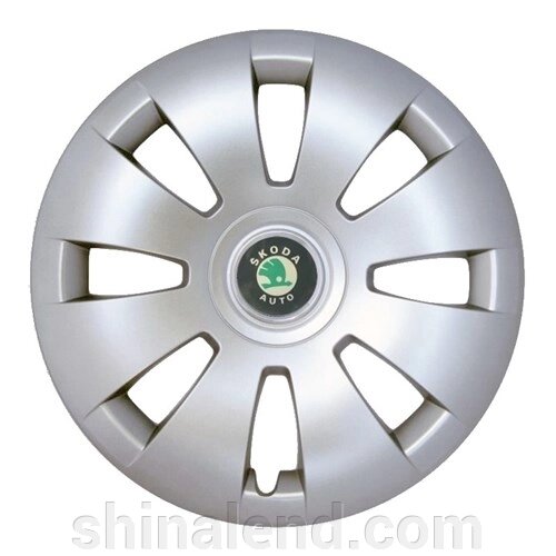 Ковпаки R16 Skoda зелена емблема, срібло - (SJS 423) - комплект (4 шт.) від компанії ШінаЛенд - Оплата Частинами - фото 1