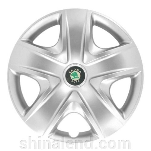 Ковпаки R17 Skoda зелена емблема, срібло - (SJS 500) - комплект (4 шт.) від компанії ШінаЛенд - Оплата Частинами - фото 1
