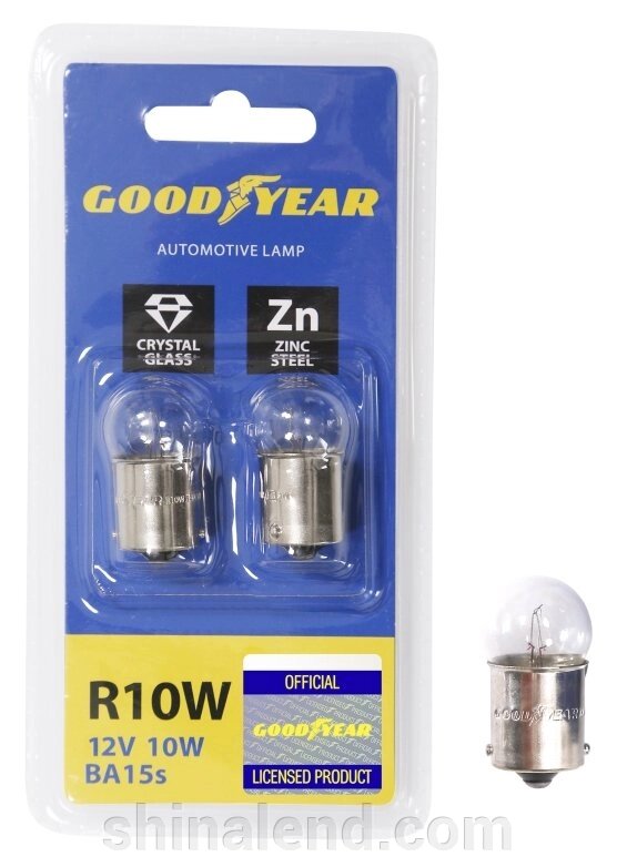 Лампа розжарювання автомобільна Goodyear R10W 12V 10W BA15s (блістер: к-т 2шт.) від компанії ШінаЛенд - Оплата Частинами - фото 1
