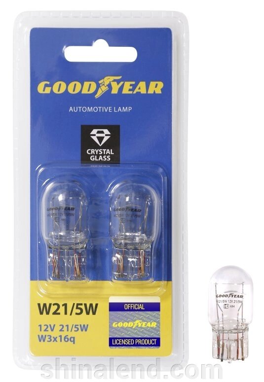 Лампа розжарювання автомобільна Goodyear W21 / 5W 12V 21 / 5W W3x16q (блістер: к-т 2шт.) від компанії ШінаЛенд - Оплата Частинами - фото 1