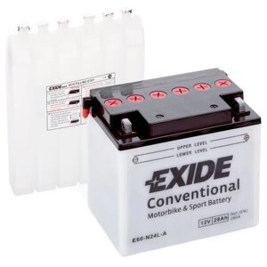 Акумулятори мото Exide E60-N24L-A: 28 А · год - 12 V; 280 (E60-N24L-A), 184x124x169 мм