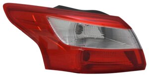 Фонарь задний Ford Focus III (дорестайл) (седан) 2011 - 2015, левый внешний, красно-белый, (TYC fz1512)