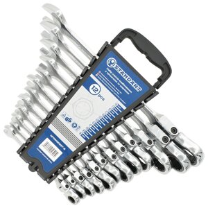 Набір ключів комбінованих із тріскачкою та шарніром 8-15,17, 19, 22 мм 12ед. на холдері СТАНДАРТ NFGW1202ST-B