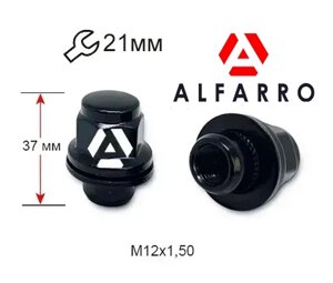 Гайки колісні M12x1,5 - 37 мм.; Чорний мат, Прессшайба - ключ 21 (закриті), Alfarro gk330 (Toyota) — шт.