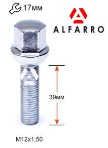 Болти колісні M12x1,5 – 39 мм.; Сфера Хром, ключ 17 (Alfarro bk356) (Audi, Mercedes-Benz, Seat, Skoda, Volkswagen –