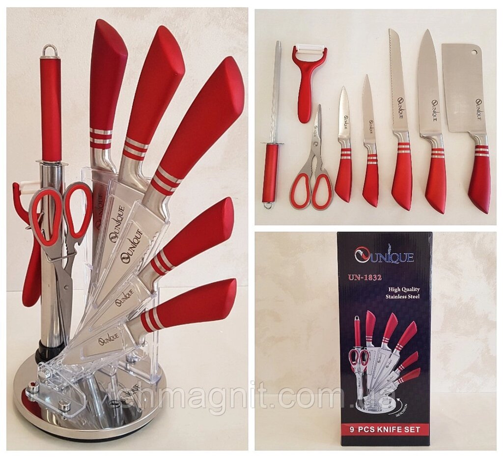 Набор кухонных ножей с подставкой Unique UN-1832 ##от компании## ТехМагнит - ##фото## 1