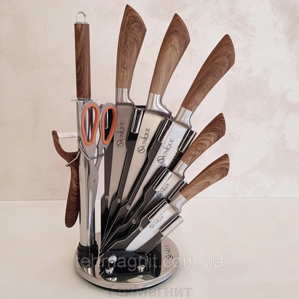 Набор кухонных ножей с подставкой Unique UN-1833 ##от компании## ТехМагнит - ##фото## 1