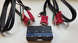 Коммутатор 2-портовый KVM свич, 2 кабеля USB-KVM - автоматический переключатель с поддержкой аудиосистемой в Одесской области от компании ТехМагнит