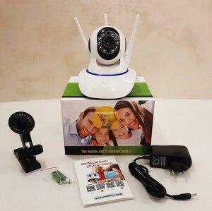 Камера відеоспостереження поворотна Wi-Fi IP 360° на 3 антени з мікрофоном / Нічна зйомка / Датчик руху