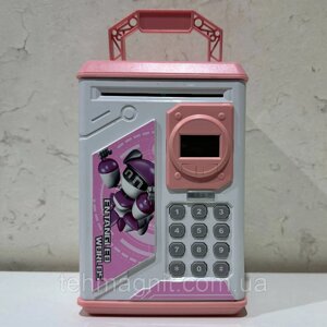 Сейф скарбничка з кодовим замком та годинником Robot Bodyguard рожевий