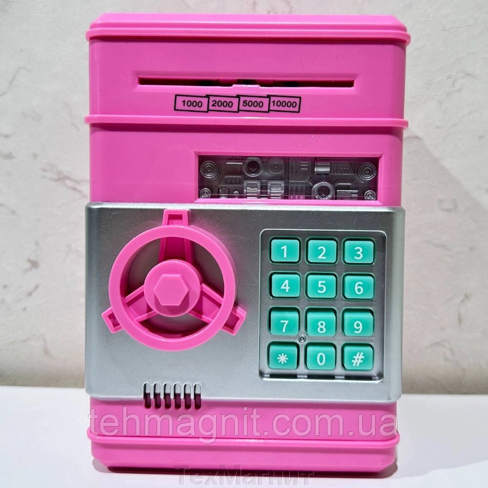Сейф скарбничка з кодовим замком Number Bank рожевий від компанії ТехМагніт - фото 1