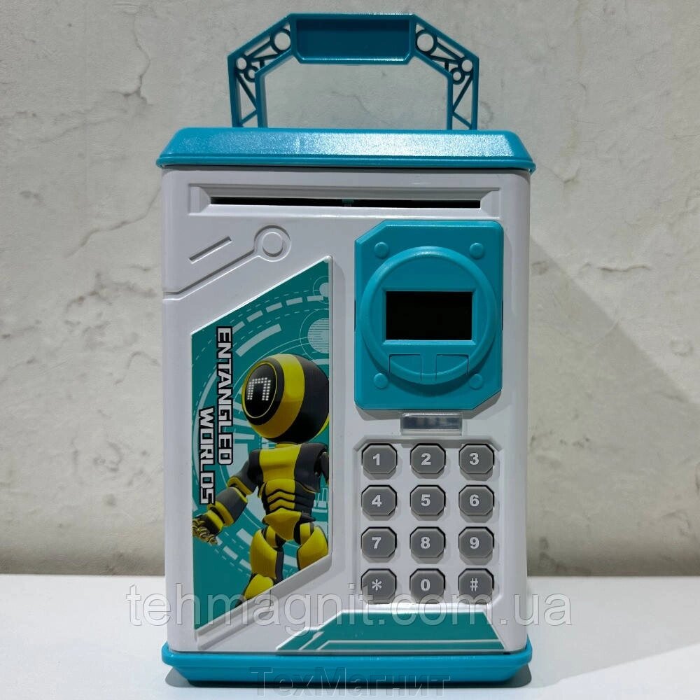 Сейф скарбничка з кодовим замком та годинником  Robot Bodyguard блакитний від компанії ТехМагніт - фото 1