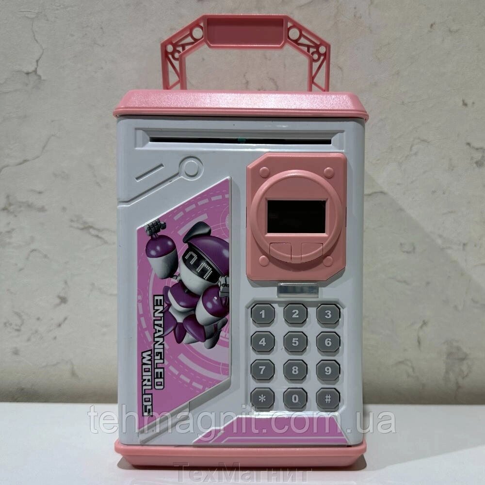 Сейф скарбничка з кодовим замком та годинником  Robot Bodyguard рожевий від компанії ТехМагніт - фото 1