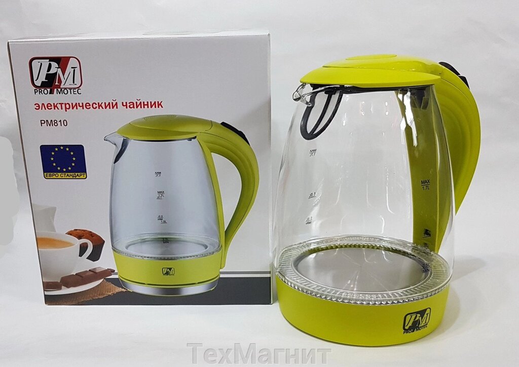 Скляний Чайник електрочайник Promotec PM-810 з підсвічуванням від компанії ТехМагніт - фото 1