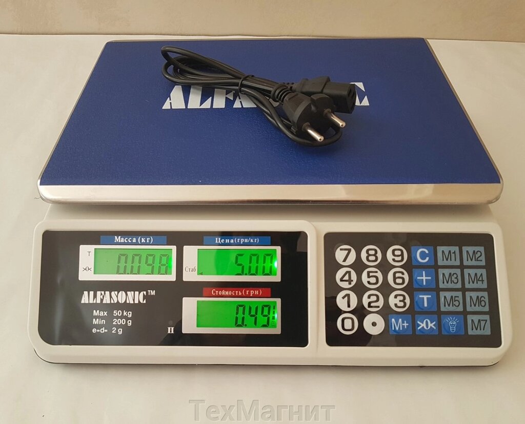 Ваги торгові електронні з лічильником ціни на 50кг ALFASONIC AS-A072 . Рівна платформа від компанії ТехМагніт - фото 1