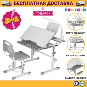 Комплект Растущая Парта + Стул для Школьника Серая Fundesk Botero Grey Школьная стол-парта трансформер и стул