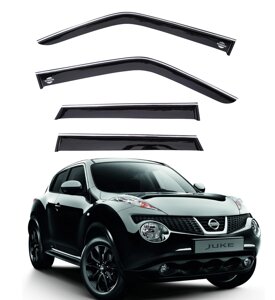 Вітровики Nissan Juke (YF15) 2010 (на скотчі) з хром молдингом\Дефлектори вікон Ніссан Джук хром