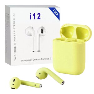 Бездротові блютуз навушники i12 TWS з боксом для зарядки (Yellow) Bluetooth гарнітура