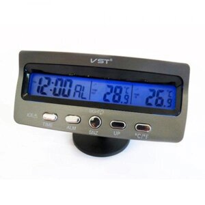 Електронні автомобільний годинник VST 7045 з підсвічуванням (Black Gray) Авто годинник термометр в машину
