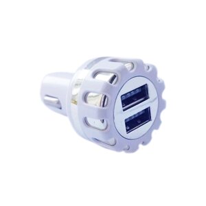 Зарядний пристрій 11587 в авто кругле рифлене 2USB 2.1A White Silver (10962)