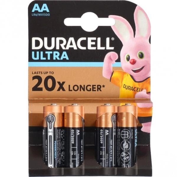 Батарейка Duracell Ultra LR-06 АА по 4 штук від компанії Оптово-роздрібний магазин канцтоварів «ШКОЛЯРИК» - фото 1