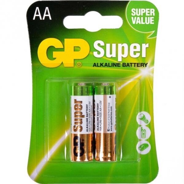 Батарейка GP 15A-U2 лужна LR6, AA по 2 шт. Alkaline Super від компанії Оптово-роздрібний магазин канцтоварів «ШКОЛЯРИК» - фото 1