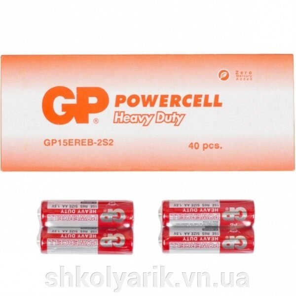 Батарейка GP 15ERЕВ-2S2 по 2 штуки R6 AA від компанії Оптово-роздрібний магазин канцтоварів «ШКОЛЯРИК» - фото 1