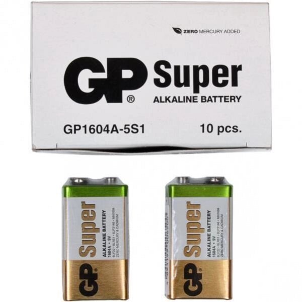 Батарейка GP 1604A-5UE1 лужна 6LF22,6LR61 Alkaline Super (крона) від компанії Оптово-роздрібний магазин канцтоварів «ШКОЛЯРИК» - фото 1