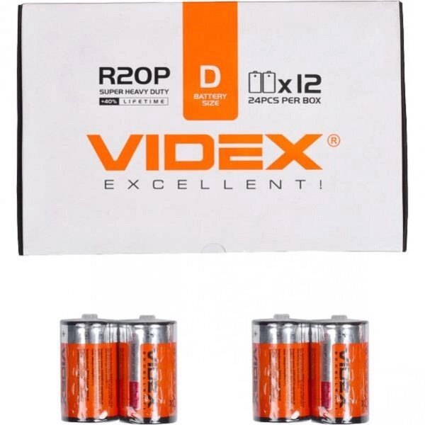 Батарейка Videx R2OP / D 2pcs SHRINK від компанії Оптово-роздрібний магазин канцтоварів «ШКОЛЯРИК» - фото 1