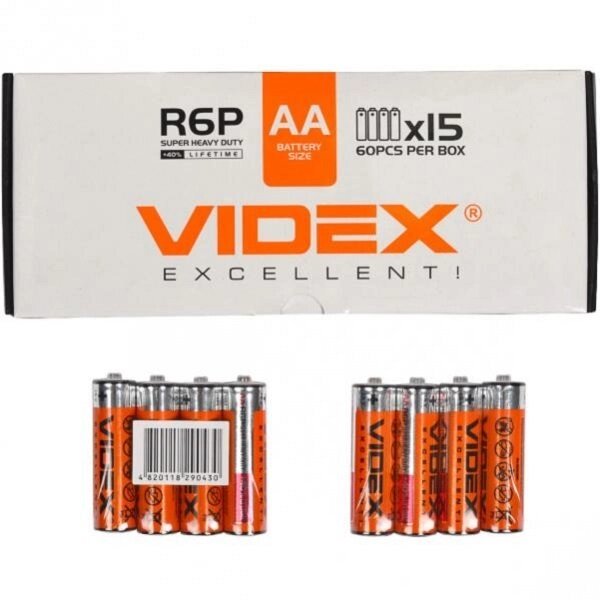 Батарейка Videx R6P / AA 4pcs SHRINK від компанії Оптово-роздрібний магазин канцтоварів «ШКОЛЯРИК» - фото 1