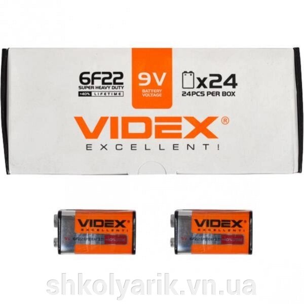 Батарейка Videx сольова 6F22 (крона) від компанії Оптово-роздрібний магазин канцтоварів «ШКОЛЯРИК» - фото 1