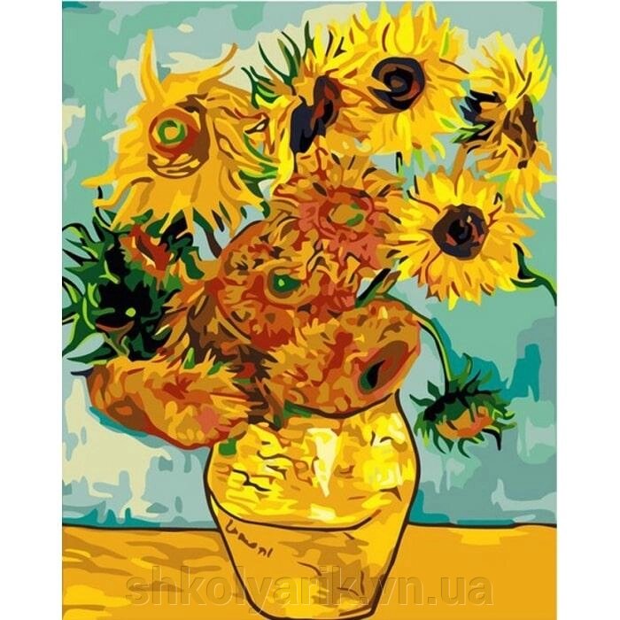 Картина за номерами "Соняшники Ван Гог" ідейки полотно на підрамнику 40x50см КНО098 від компанії Оптово-роздрібний магазин канцтоварів «ШКОЛЯРИК» - фото 1