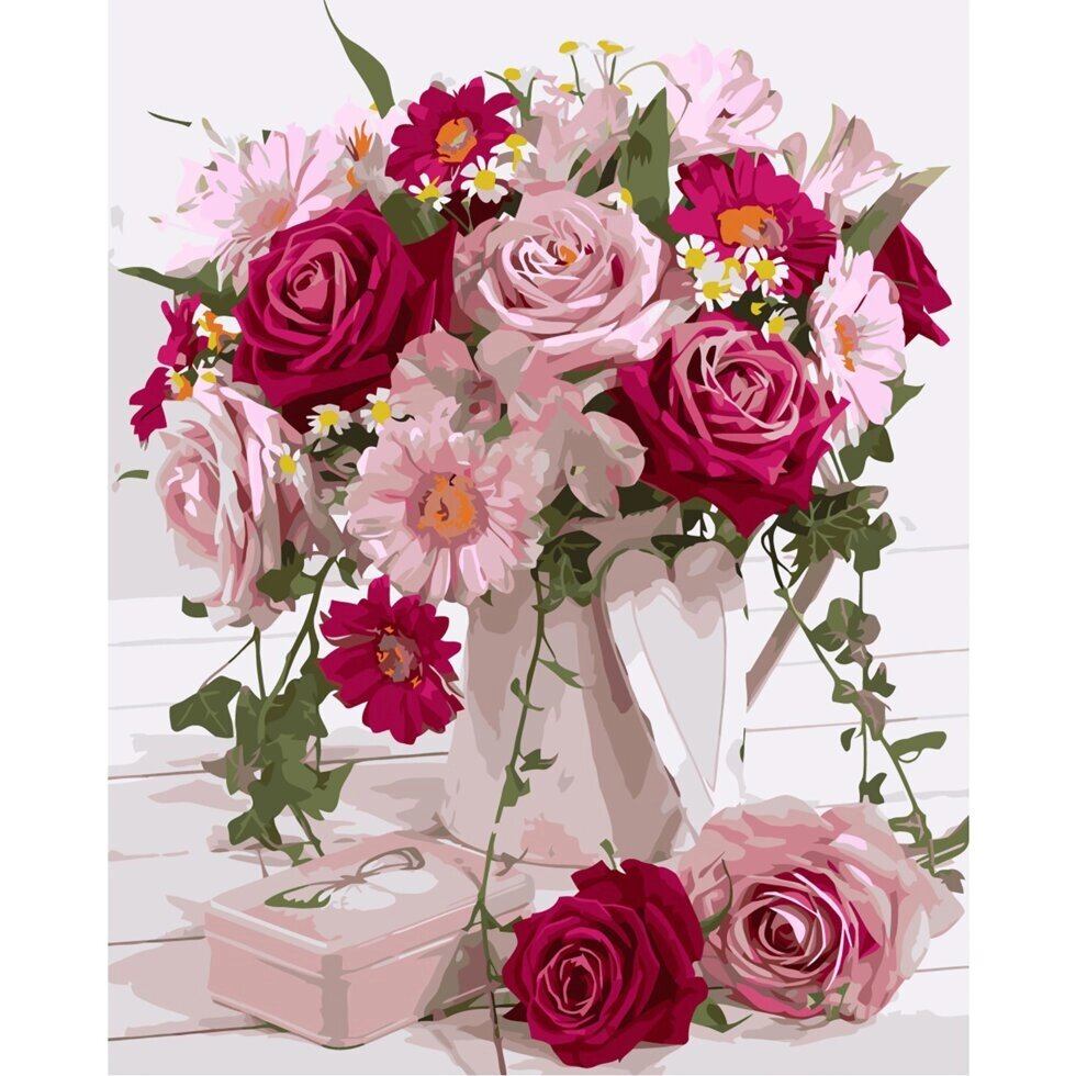 Картина за номерами Strateg Букет квітів в рожевих тонах, 40х50 см від компанії Оптово-роздрібний магазин канцтоварів «ШКОЛЯРИК» - фото 1