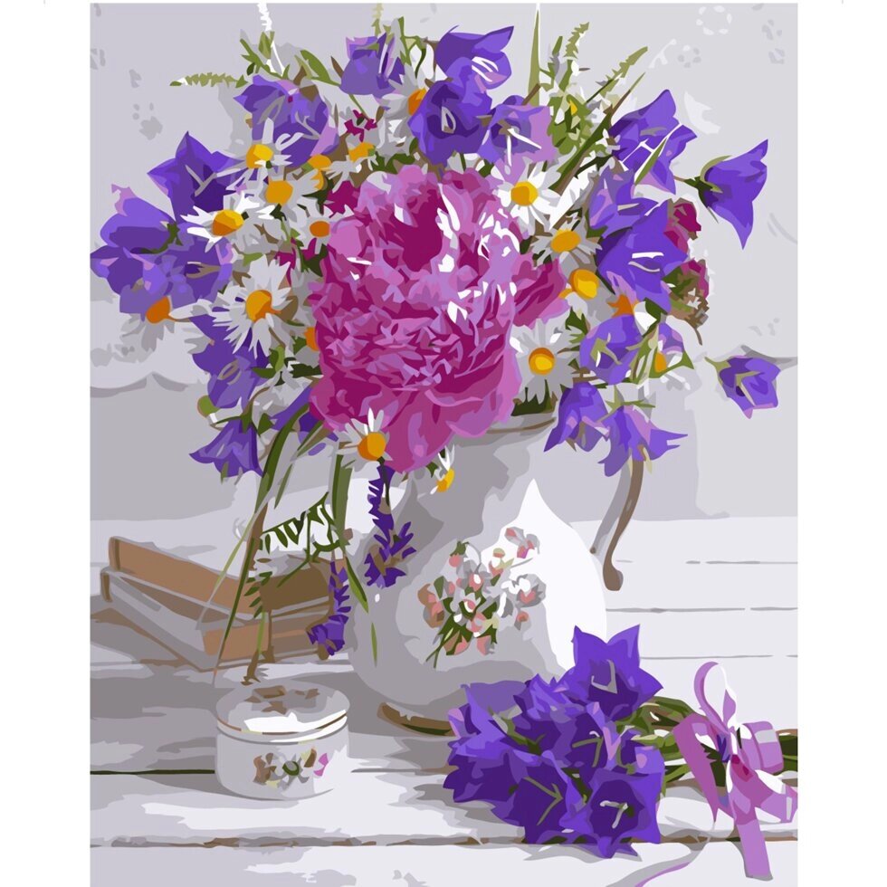 Картина за номерами Strateg Букет з фіолетових квітів, 40х50 см від компанії Оптово-роздрібний магазин канцтоварів «ШКОЛЯРИК» - фото 1