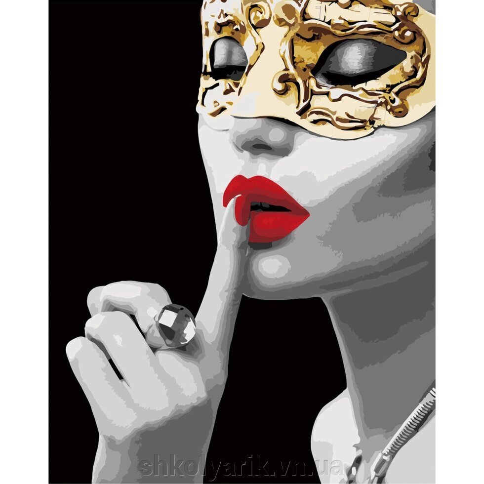 Картина за номерами Strateg Дівчина із золотою маскою, 40х50 см від компанії Оптово-роздрібний магазин канцтоварів «ШКОЛЯРИК» - фото 1