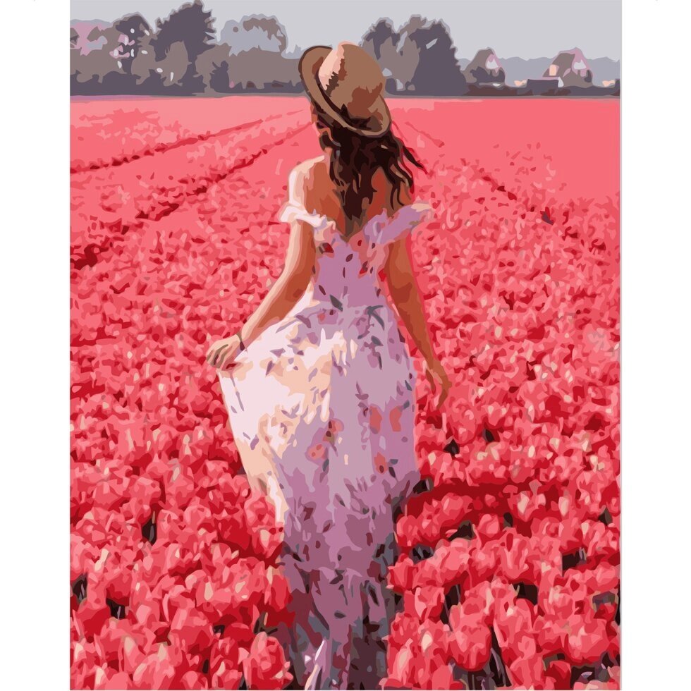 Картина за номерами Strateg Дівчина в поле квітів, 40х50 см від компанії Оптово-роздрібний магазин канцтоварів «ШКОЛЯРИК» - фото 1