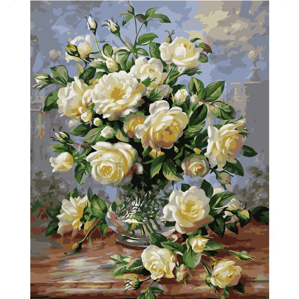 Картина за номерами Strateg Маленькі білі троянди, 40х50 см від компанії Оптово-роздрібний магазин канцтоварів «ШКОЛЯРИК» - фото 1