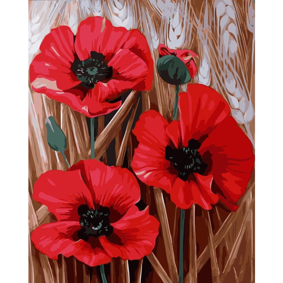 Картина за номерами Strateg Три червоних квітки маку, 40х50 см від компанії Оптово-роздрібний магазин канцтоварів «ШКОЛЯРИК» - фото 1