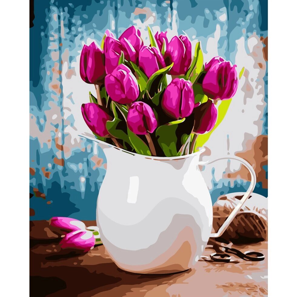 Картина за номерами Strateg Ваза з фіолетовими квітами, 40х50 см від компанії Оптово-роздрібний магазин канцтоварів «ШКОЛЯРИК» - фото 1