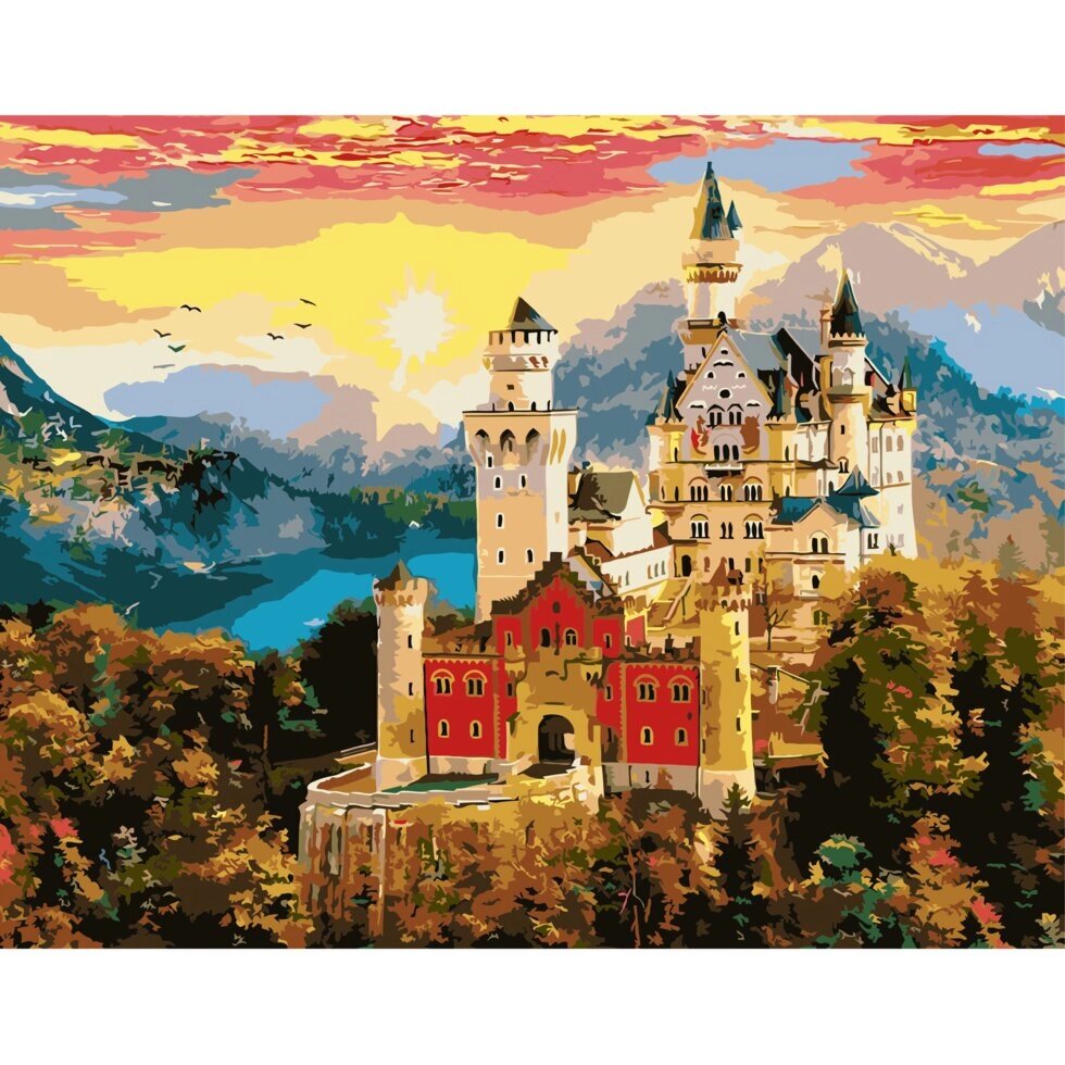 Картина за номерами Замок на заході сонця, 40х50 см (VA-1032) від компанії Оптово-роздрібний магазин канцтоварів «ШКОЛЯРИК» - фото 1