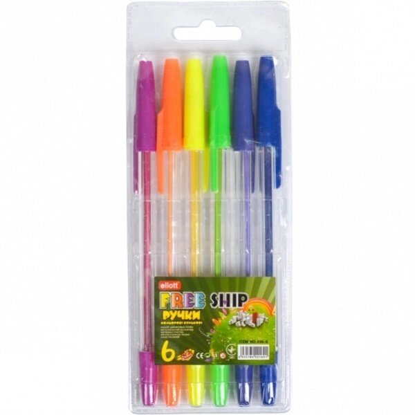 Набір ручок масляних "Ellott" 936 6 кольорів від компанії Оптово-роздрібний магазин канцтоварів «ШКОЛЯРИК» - фото 1