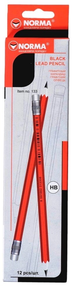Олівець графітний НВ з гумкою 133 Norma від компанії Оптово-роздрібний магазин канцтоварів «ШКОЛЯРИК» - фото 1
