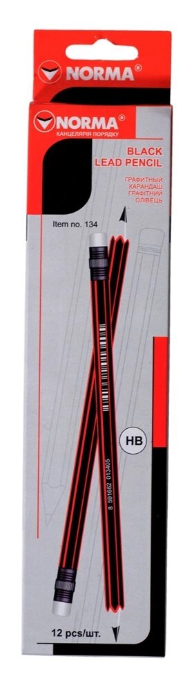 Олівець графітний НВ з гумкою 134 Norma від компанії Оптово-роздрібний магазин канцтоварів «ШКОЛЯРИК» - фото 1