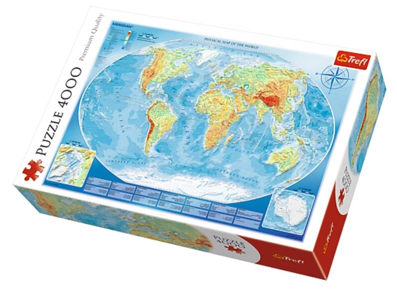 Пазли - (4000 елм.) - "Фізична карта світу" від компанії Оптово-роздрібний магазин канцтоварів «ШКОЛЯРИК» - фото 1