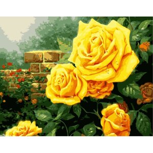 Картина за номерами Strateg «Жовті троянди в саду», 40х50 см